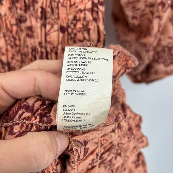 FREE PEOPLE Pink Floral Smocked Balloon Sleeve Square Neck Mini Dress Size Small - Picture 11 of 11